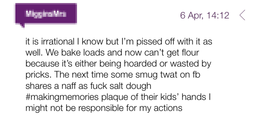 Mumsnet flour shortage screenshot