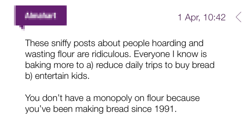 Mumsnet flour shortage screenshot