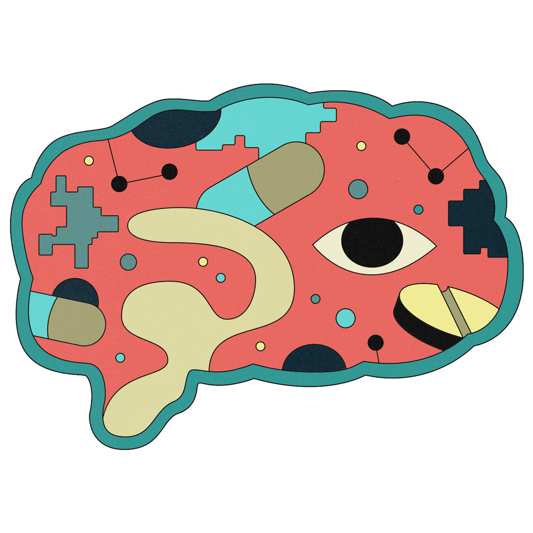 Brain with eye and floating pills