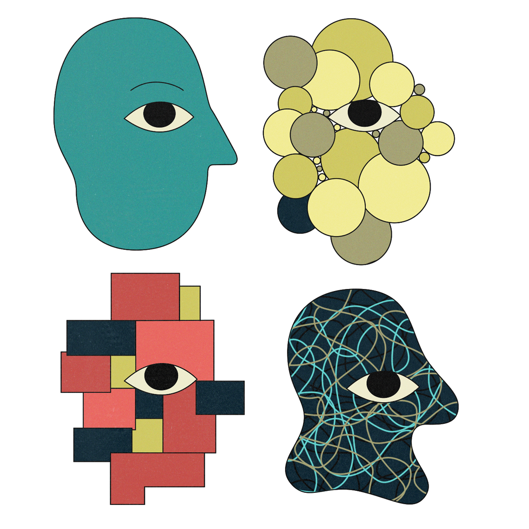 Four different artistic renderings of heads