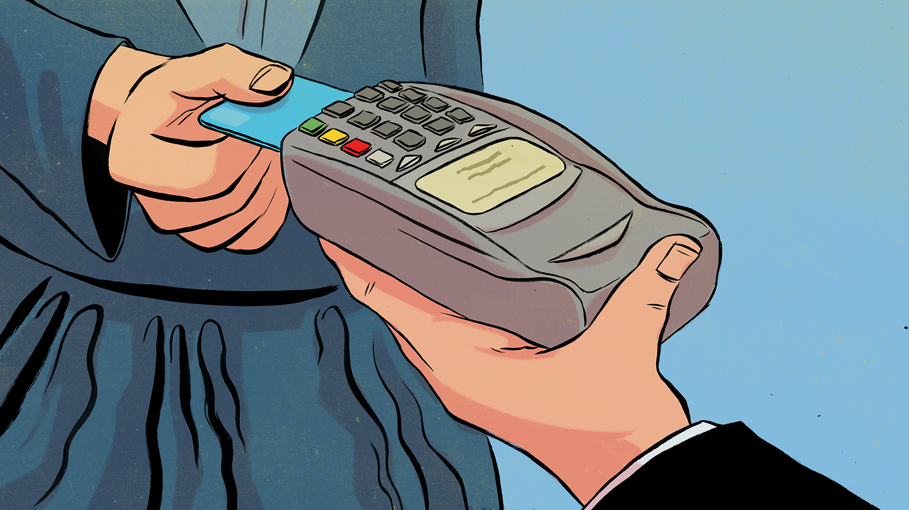 Illustration of payments via a card machine.