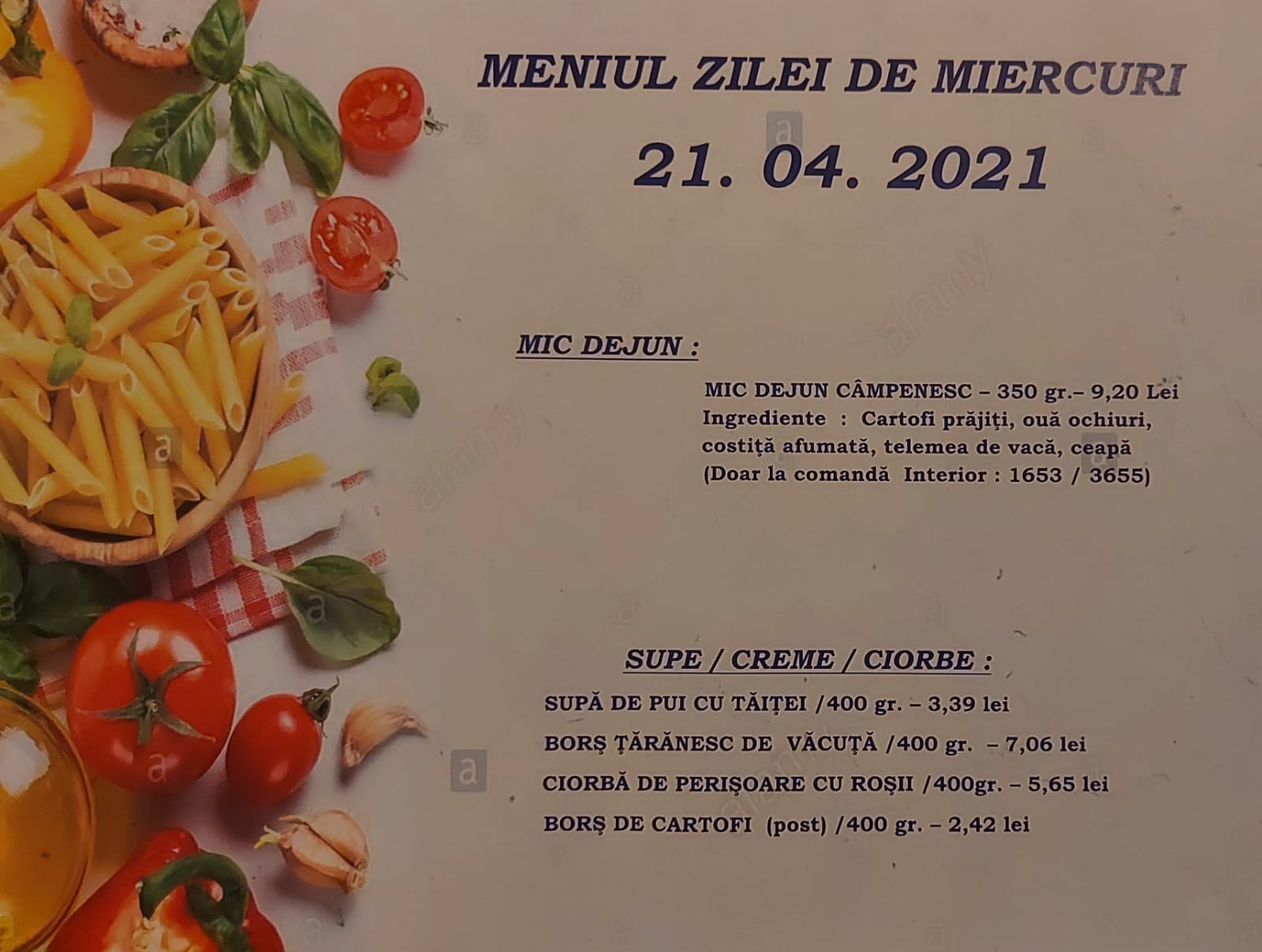 Meniul restaurantului din Parlament