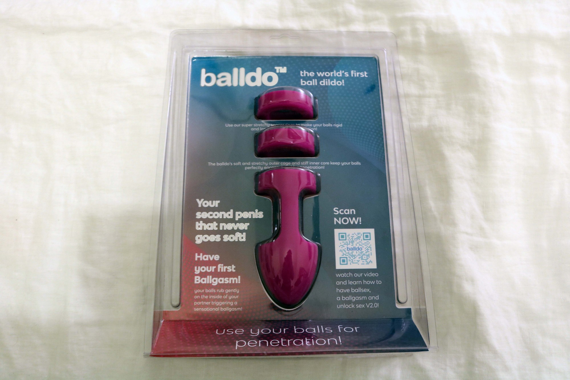 The Balldo sex toy in packaging