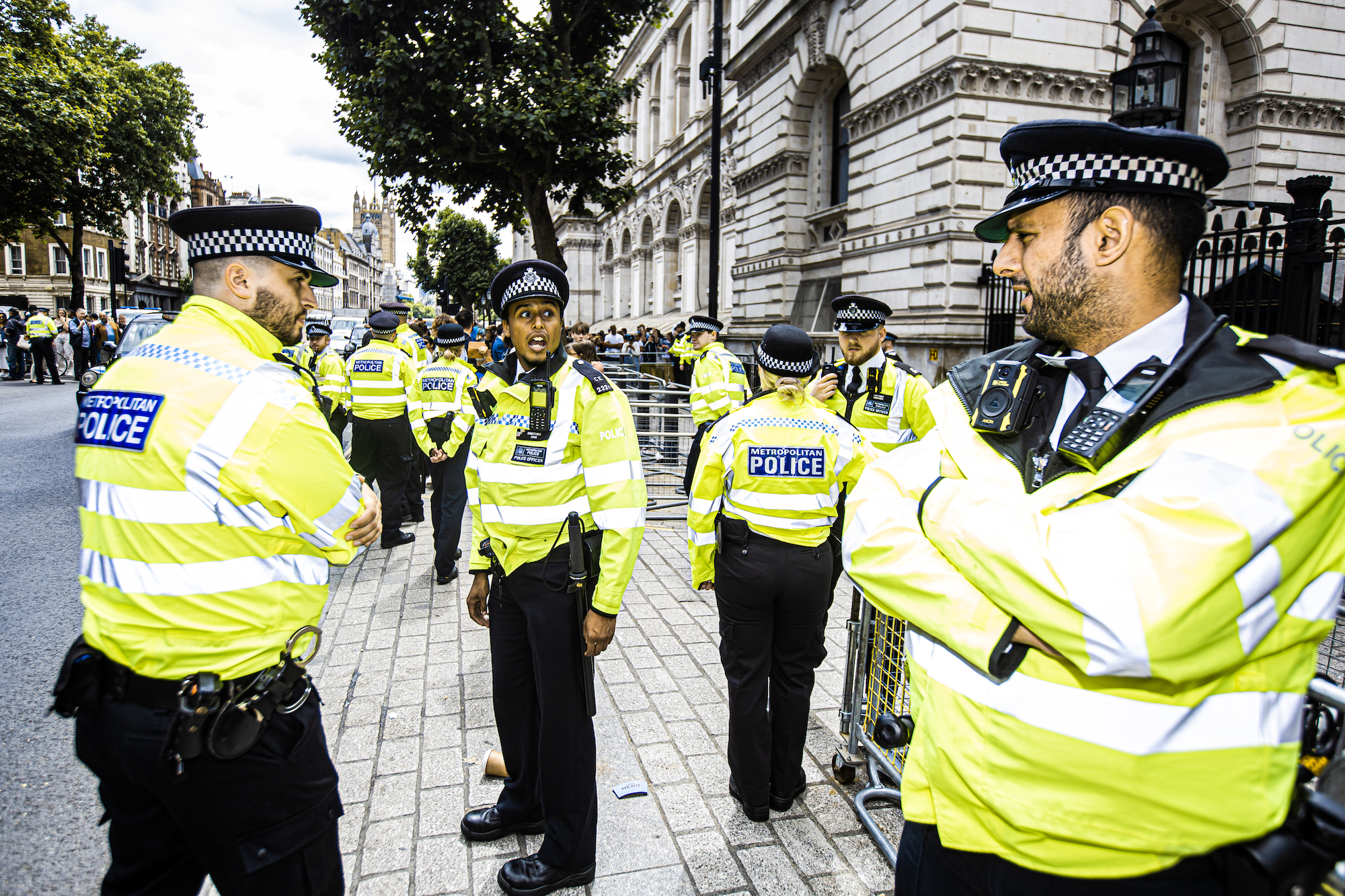 Downing Street, London: Police officers on the pavement after Boris Johnson resigns