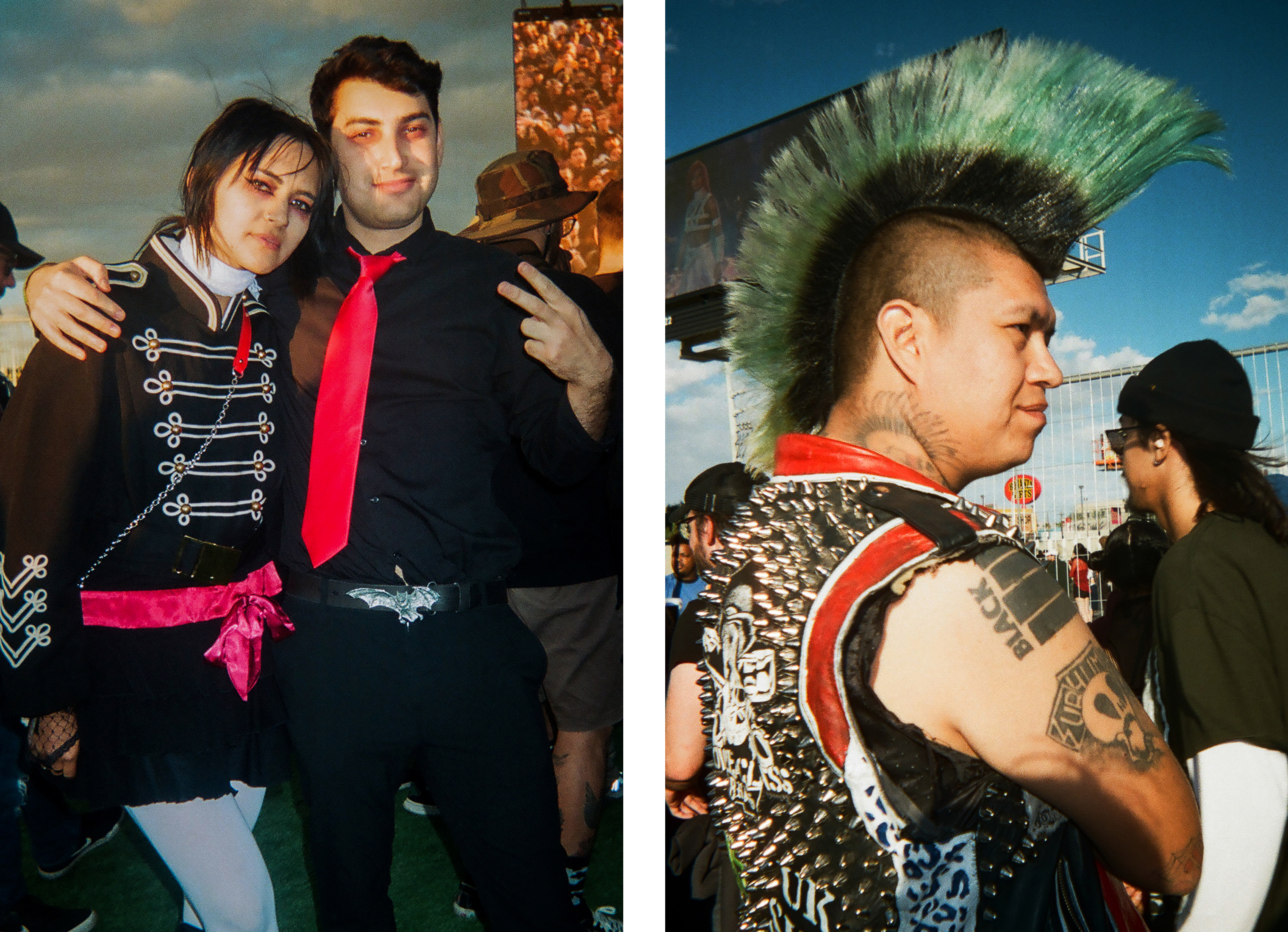Patrons in nostalgic emo clothing style at festival