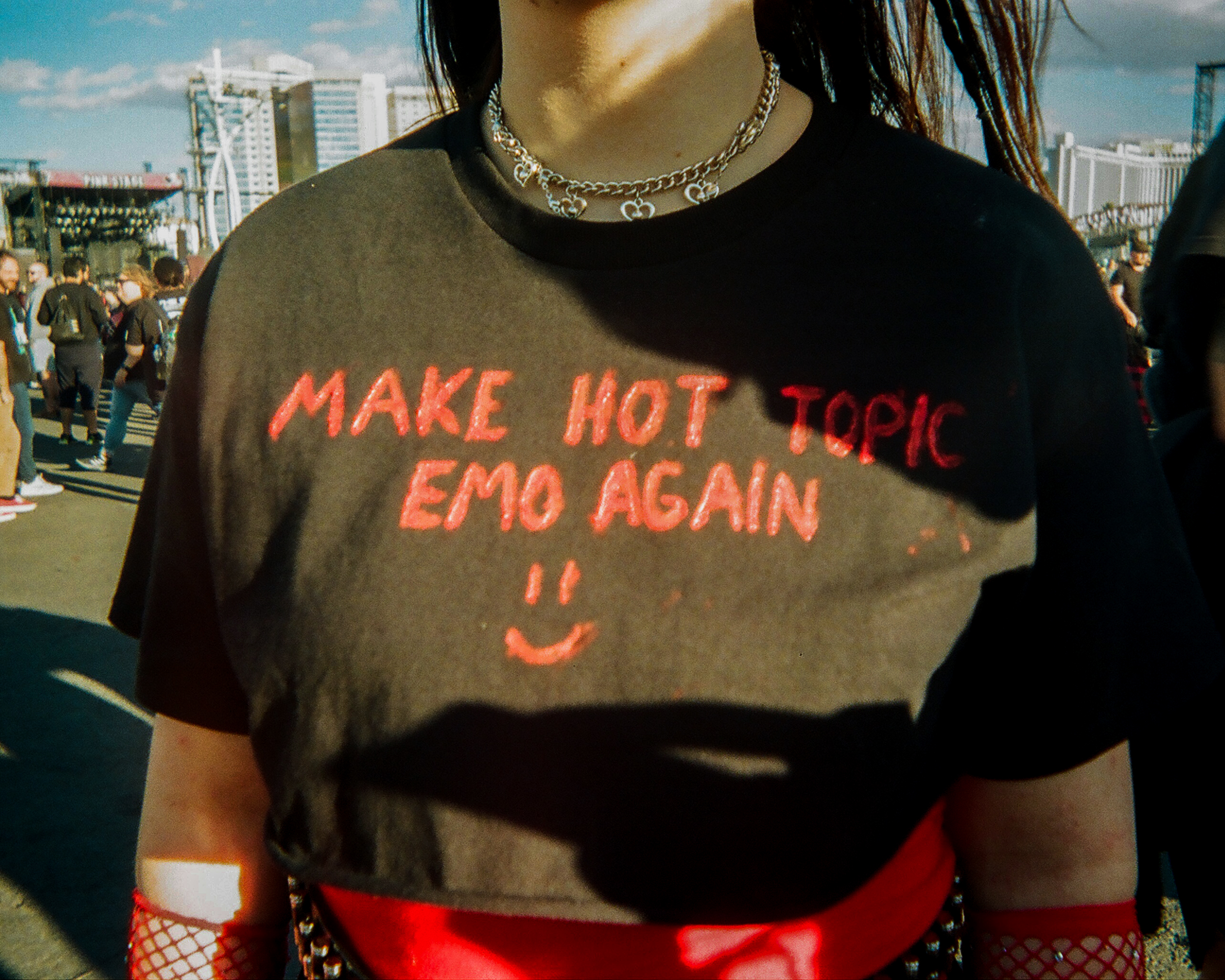 Festival goer wears a DIY Tshirt with