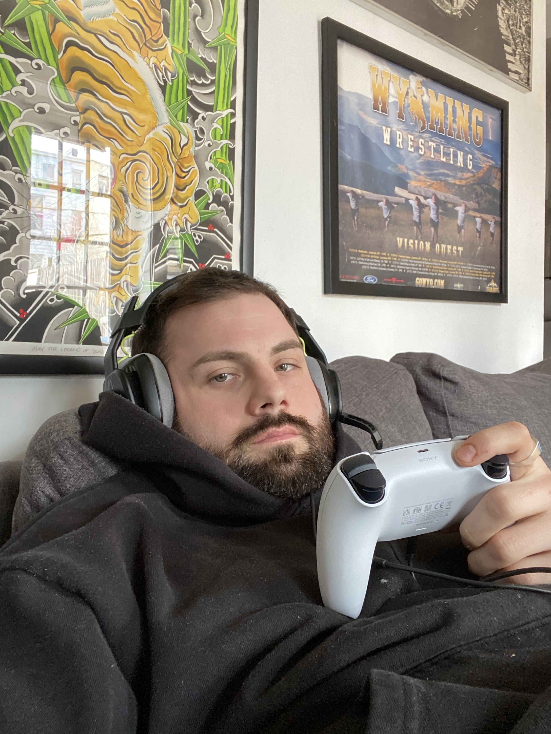 Man holding Playstation controller